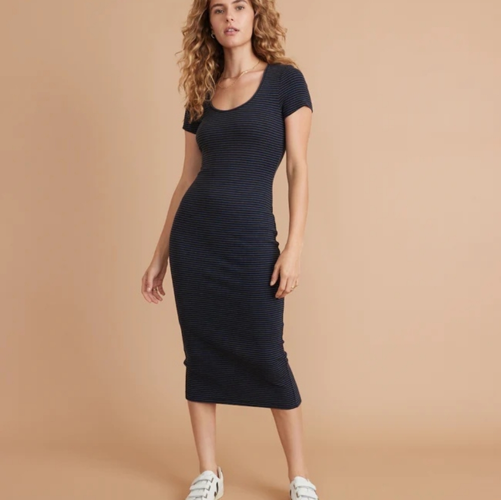 Marine Layer Black with Blue Striped   Dress